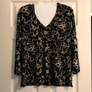Chico’s Travelers Top. 2=L Bust 41” ,Length 26,  Stretch Brown Black Cream